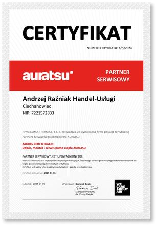 Certyfikat Auratsu: Partner Serwisowy, Pompy ciepła