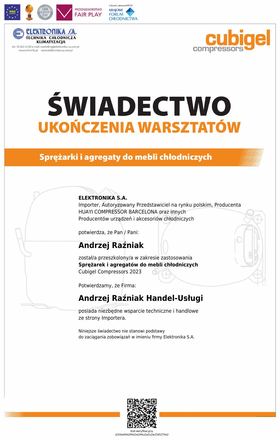 Certyfikat Elektronika S.A.: Szkolenie, Urządzenia i akcesoria chłodnicze