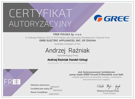 Certyfikat Gree: Certyfikat autoryzacji, Pompy ciepła Split