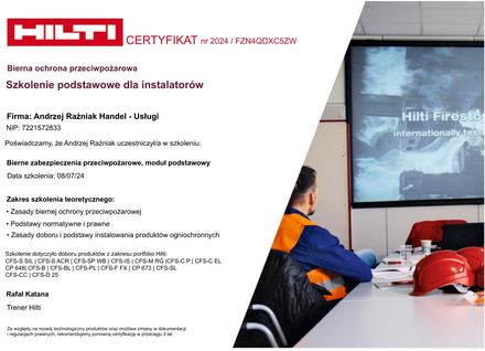 Certyfikat Hilti: Szkolenie instalatorów, Bierna ochrona przeciwpożarowa