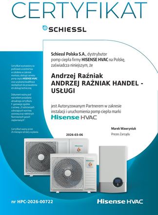 Certyfikat Hisense: Certyfikat instalatora, Montaż, obsługa i serwis pomp ciepła