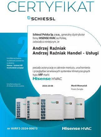 Certyfikat Hisense: Certyfikat instalatora, Systemy VRF