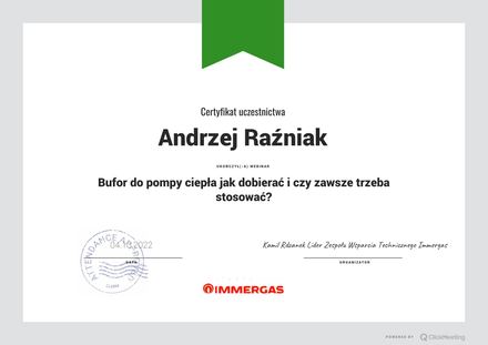 Certyfikat Immergas: Webinar, Bufory do pomp ciepła