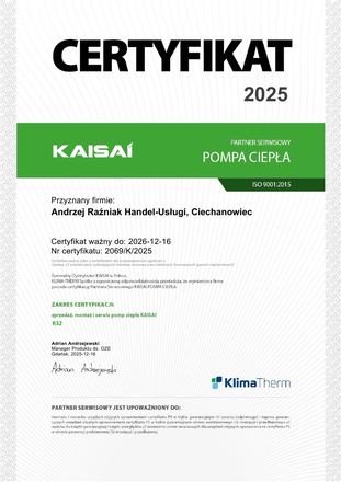 Certyfikat Kaisai: Partner Serwisowy, Pompy ciepła R32
