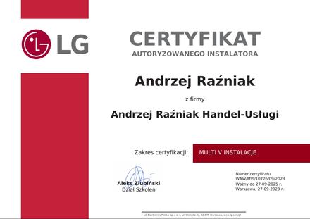Certyfikat LG: Autoryzowany Instalator, Multi V