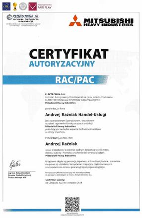 Certyfikat Mitsubishi Heavy Industries: Certyfikat autoryzacyjny, RAC / PAC
