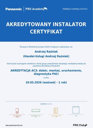 Certyfikat Panasonic – PACi
