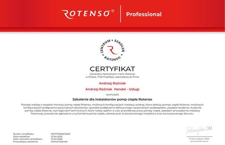 Certyfikat Rotenso: Szkolenie instalatorów, Pompy ciepła