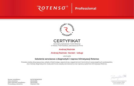 Certyfikat Rotenso: Szkolenie serwisowe, Diagnostyka i naprawy
