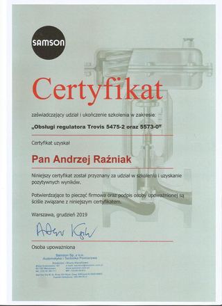 Certyfikat Samson: Certyfikat szkolenia, Regulatory Trovis