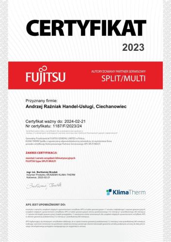 Certyfikat-CER APS SPLIT FUJITSU-1
